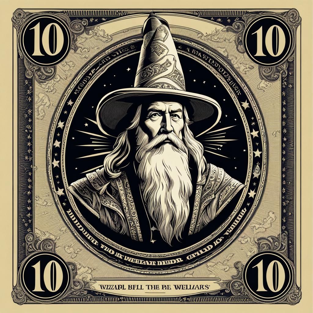 Wizard Depicted on a Modified Currency Bill