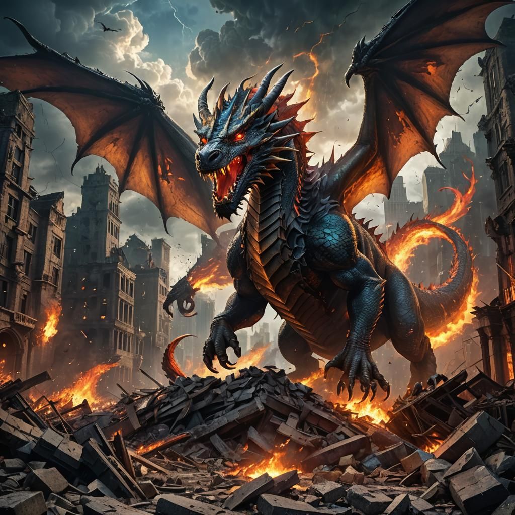 Dragon Commands Elements in Apocalyptic Landscape