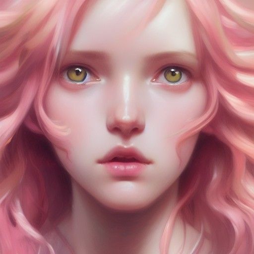 Pink Haired Girl Portrait in Art Nouveau Style
