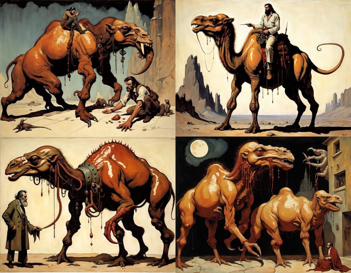 Horrific Mutant Hybrid Creature in Surrealist Oil Painting S...