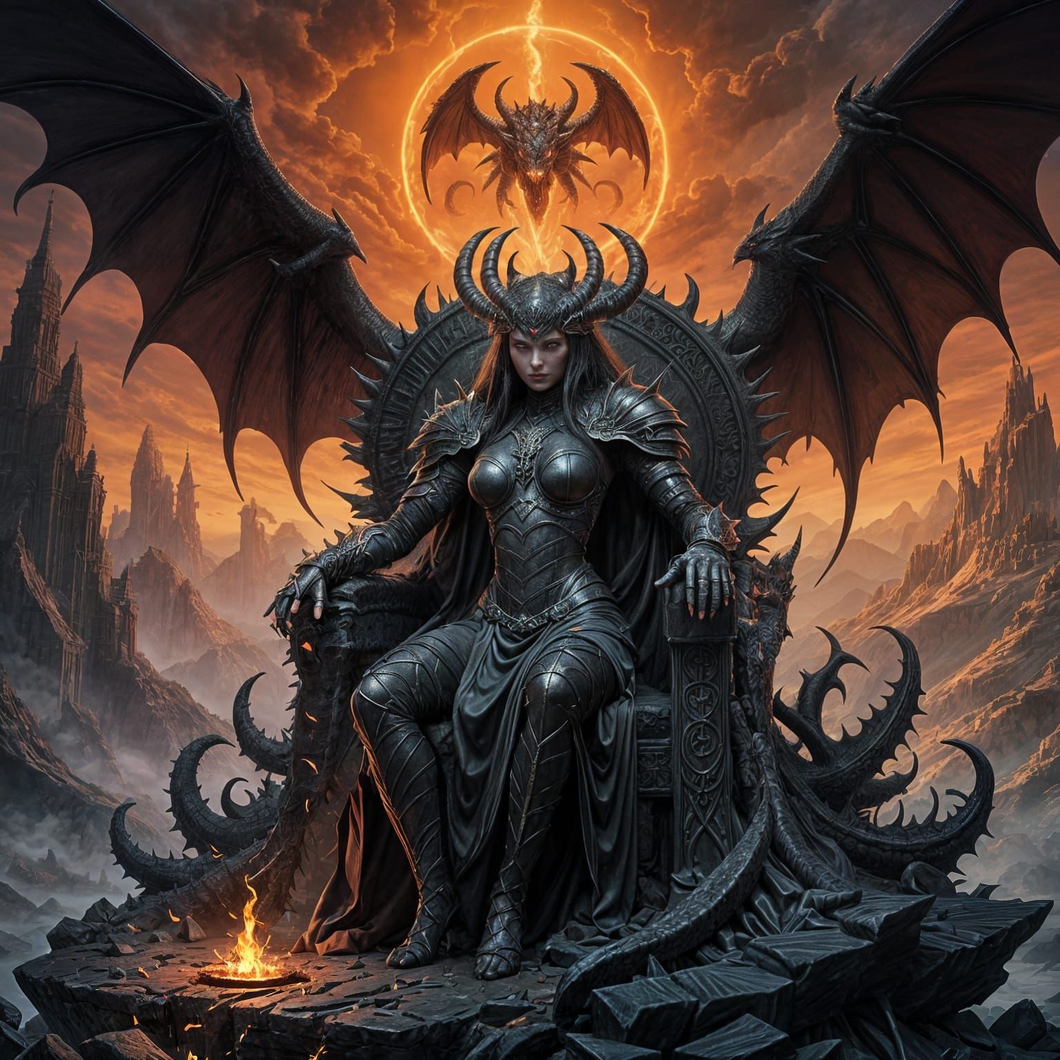 Elegant Goddess of Evil Reigns Supreme in the Abyssal Throne