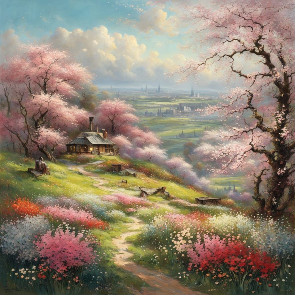 Vibrant Spring Landscape in Classical Style