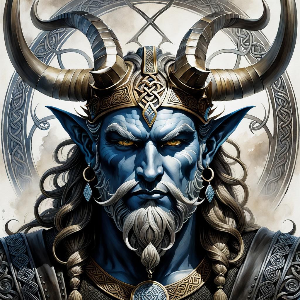 Horned God Portrait with Celtic Knotwork