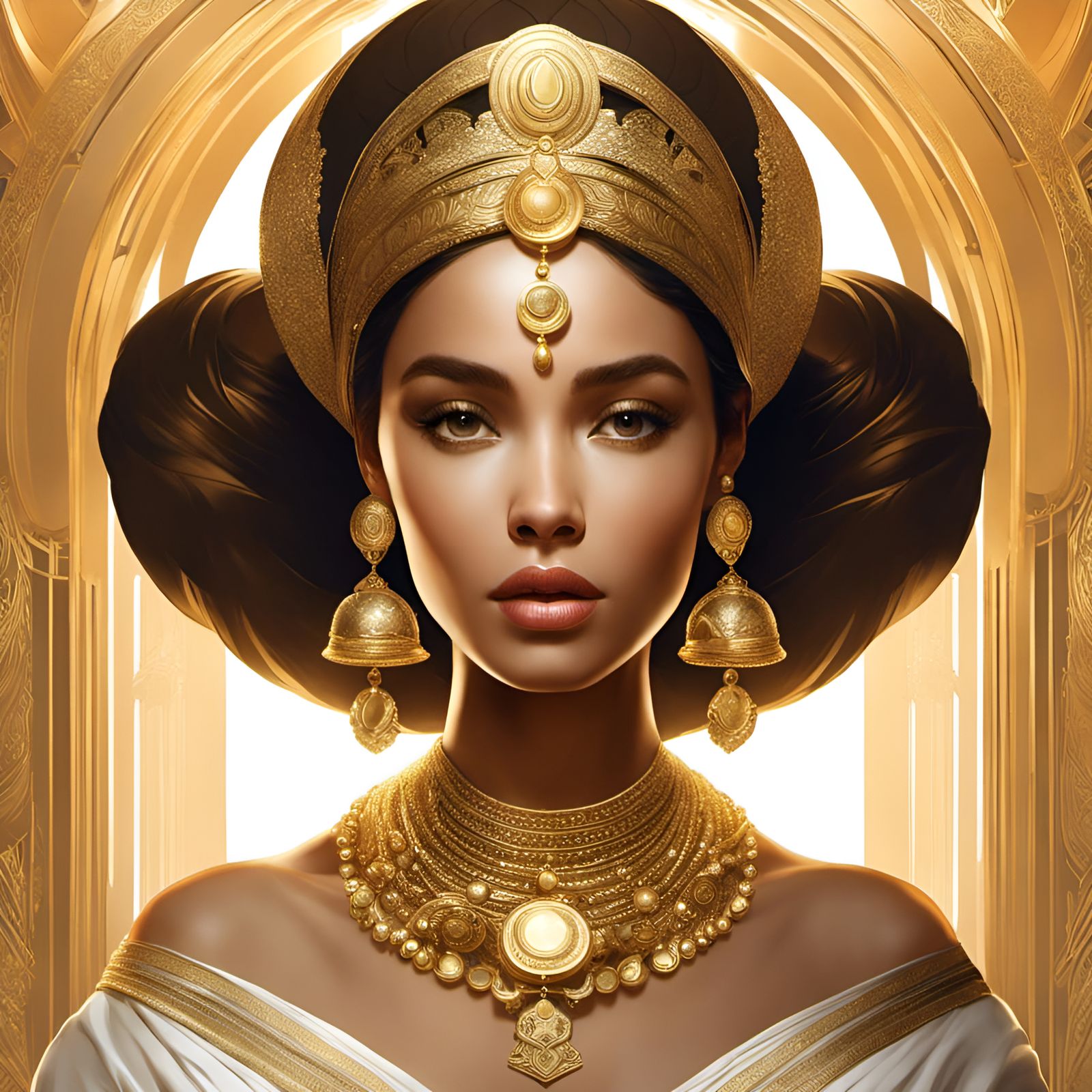 Ethereal Woman with Golden Jewelry Illustration