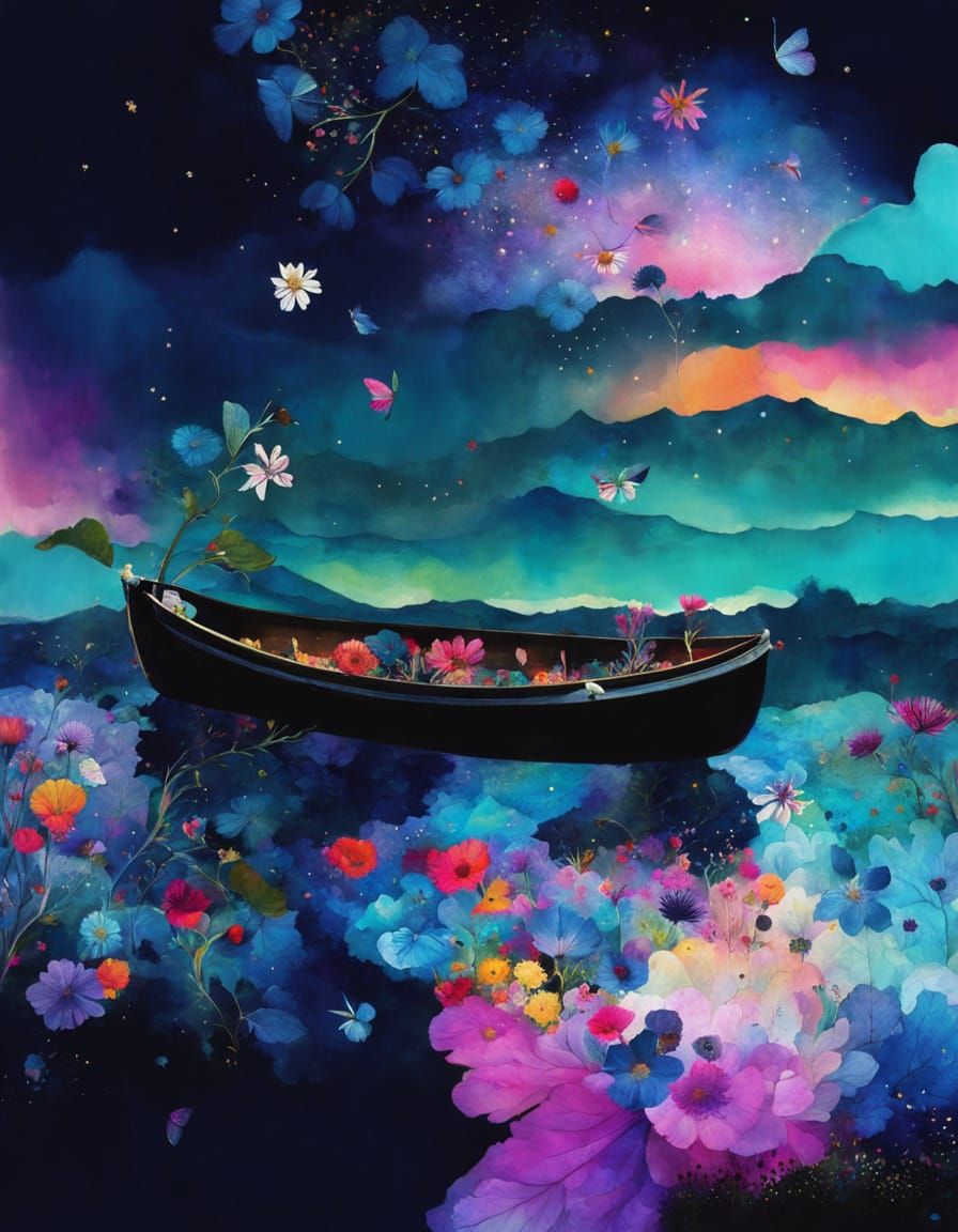 Surreal Wildflower Whimsical Illustration in Cubist Style