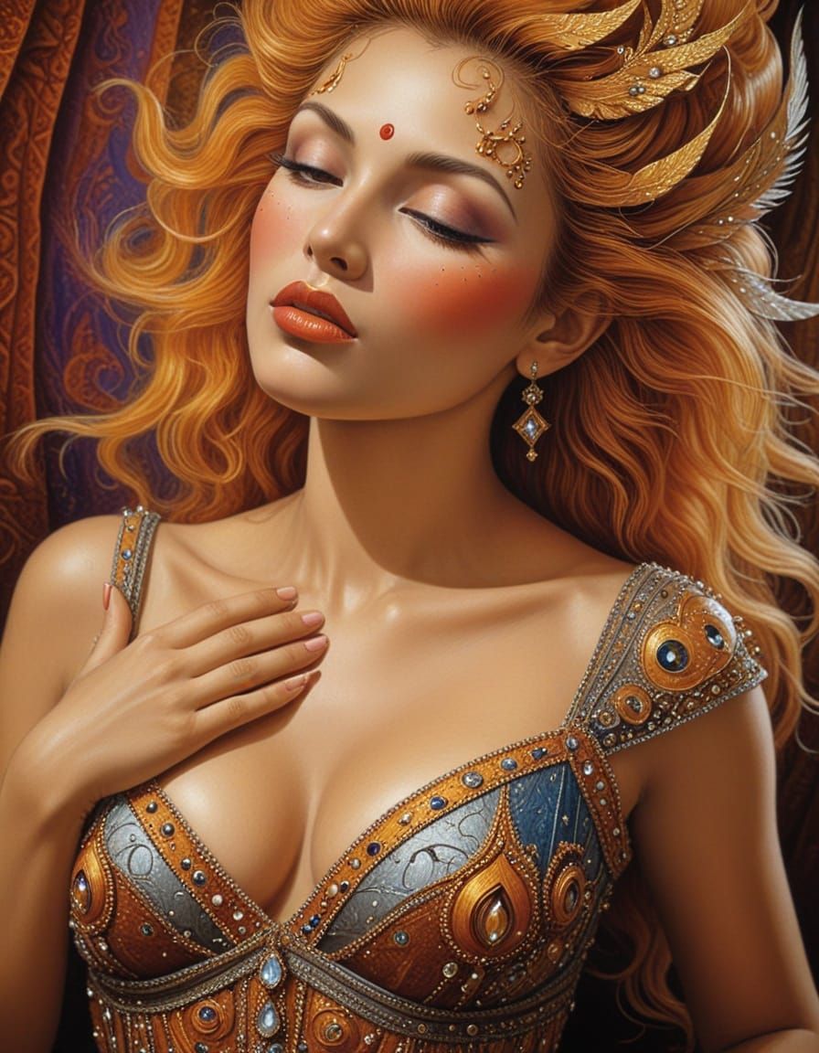 Thai Apsaras by Remedios Varo in Acrylic Style