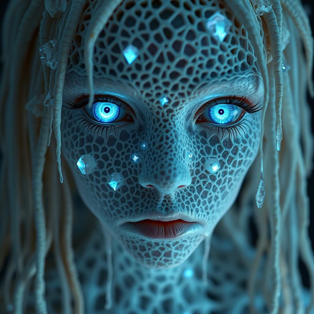 Bioluminescent Crystal Girl: Psychedelic Giger-esque Portrai...