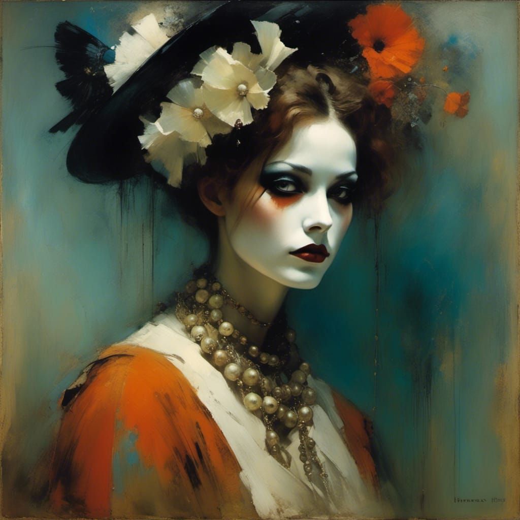Surreal Pierrot Portrait with Expressive Oil Painting