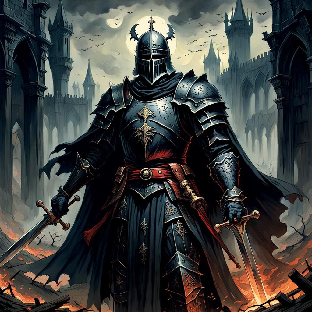 Black Knight of Death in Gothic Horror Style