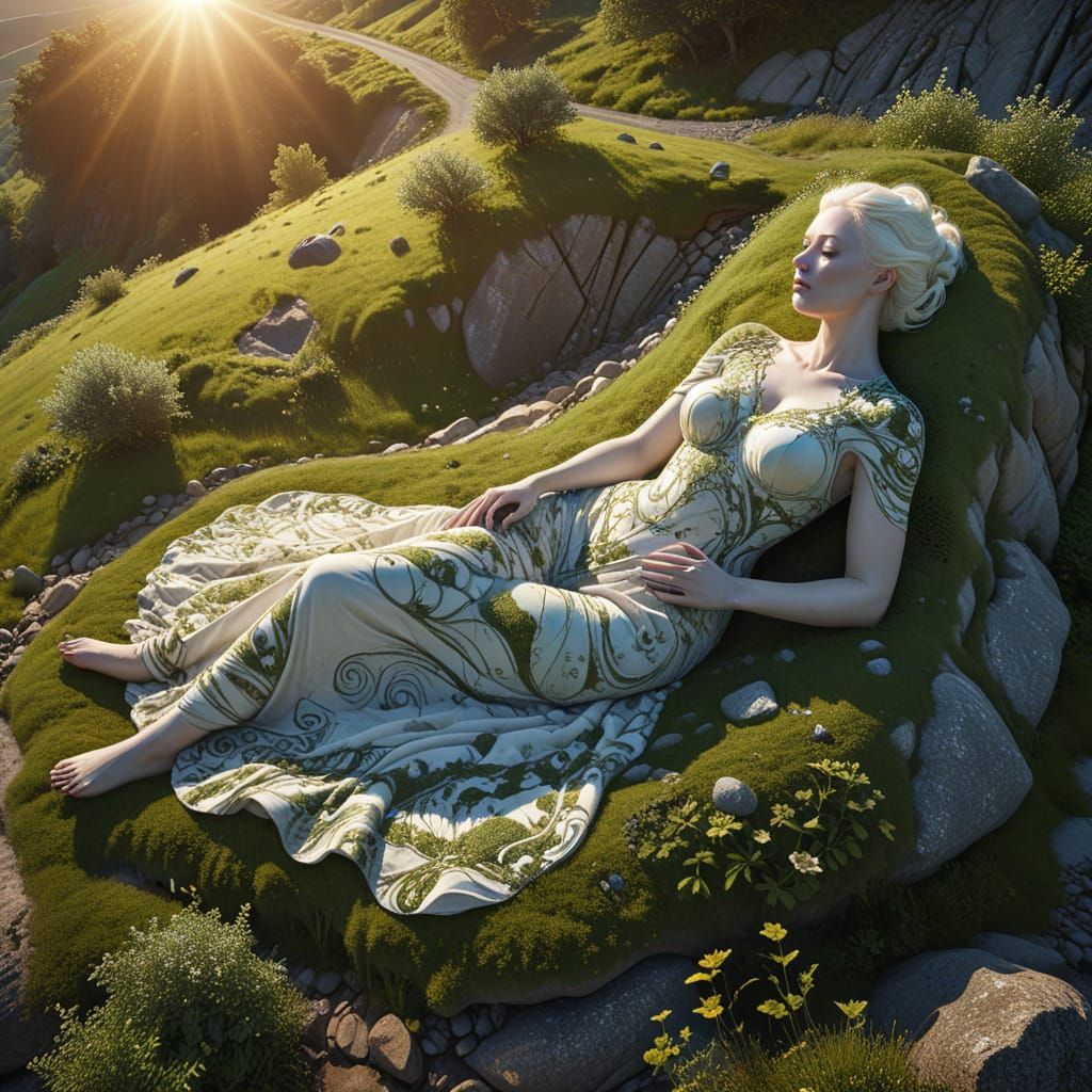 Surreal Woman Merges with Landscape in Concept Art