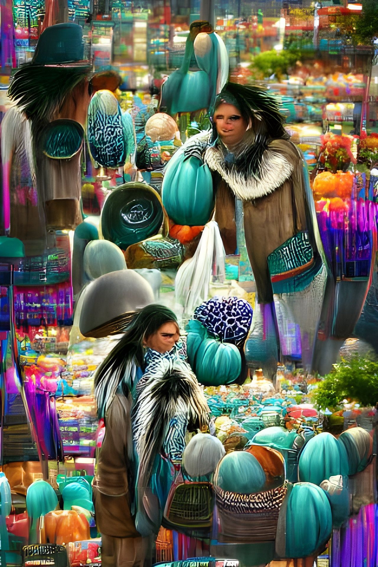 Sioux Marketplace in Digital Illustration Style