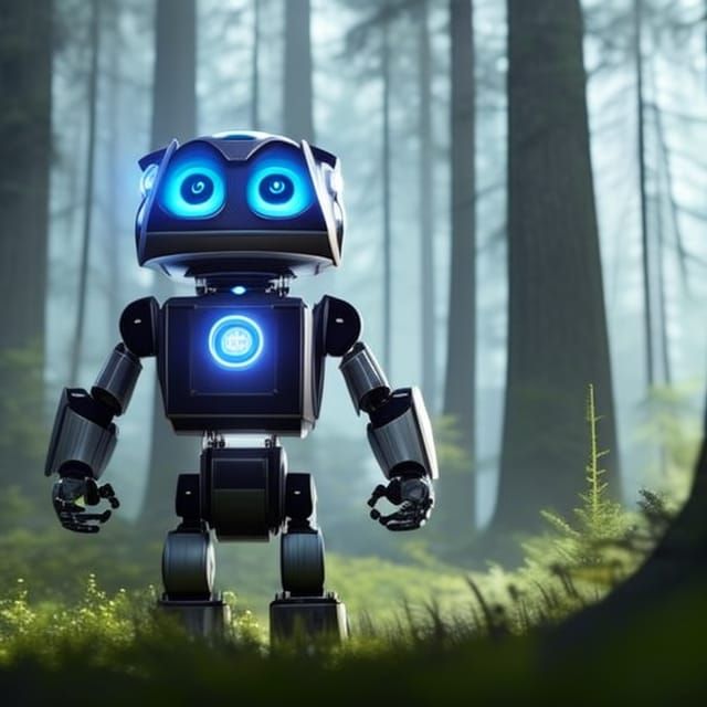 Cute Robot Bear Portrait in Forest