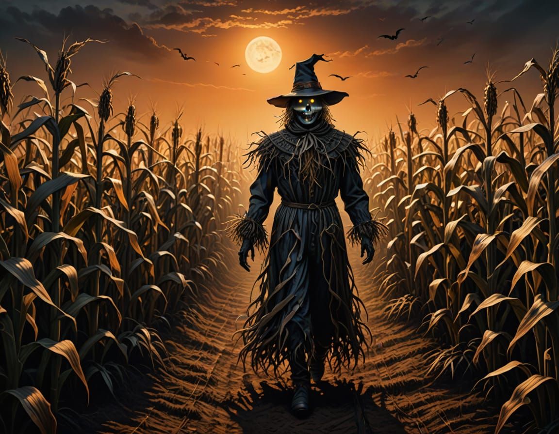 Ghostly Scarecrow in Haunted Corn Maze