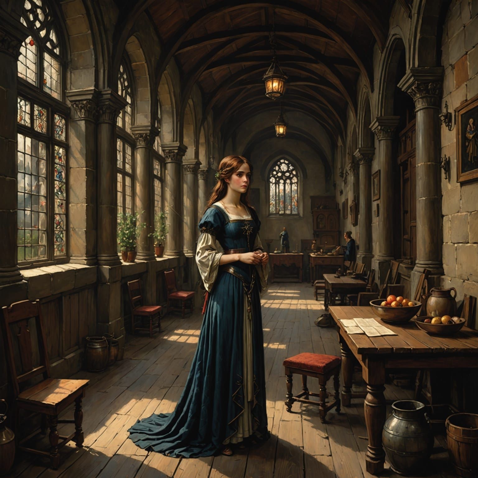 Maiden in Illuminated Hall, Chiaroscuro Style