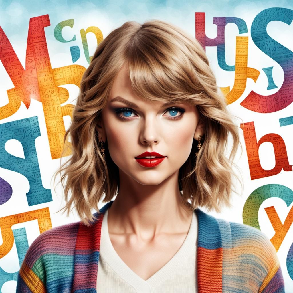 Taylor Swift Word Art Portrait with Alphabet Letters