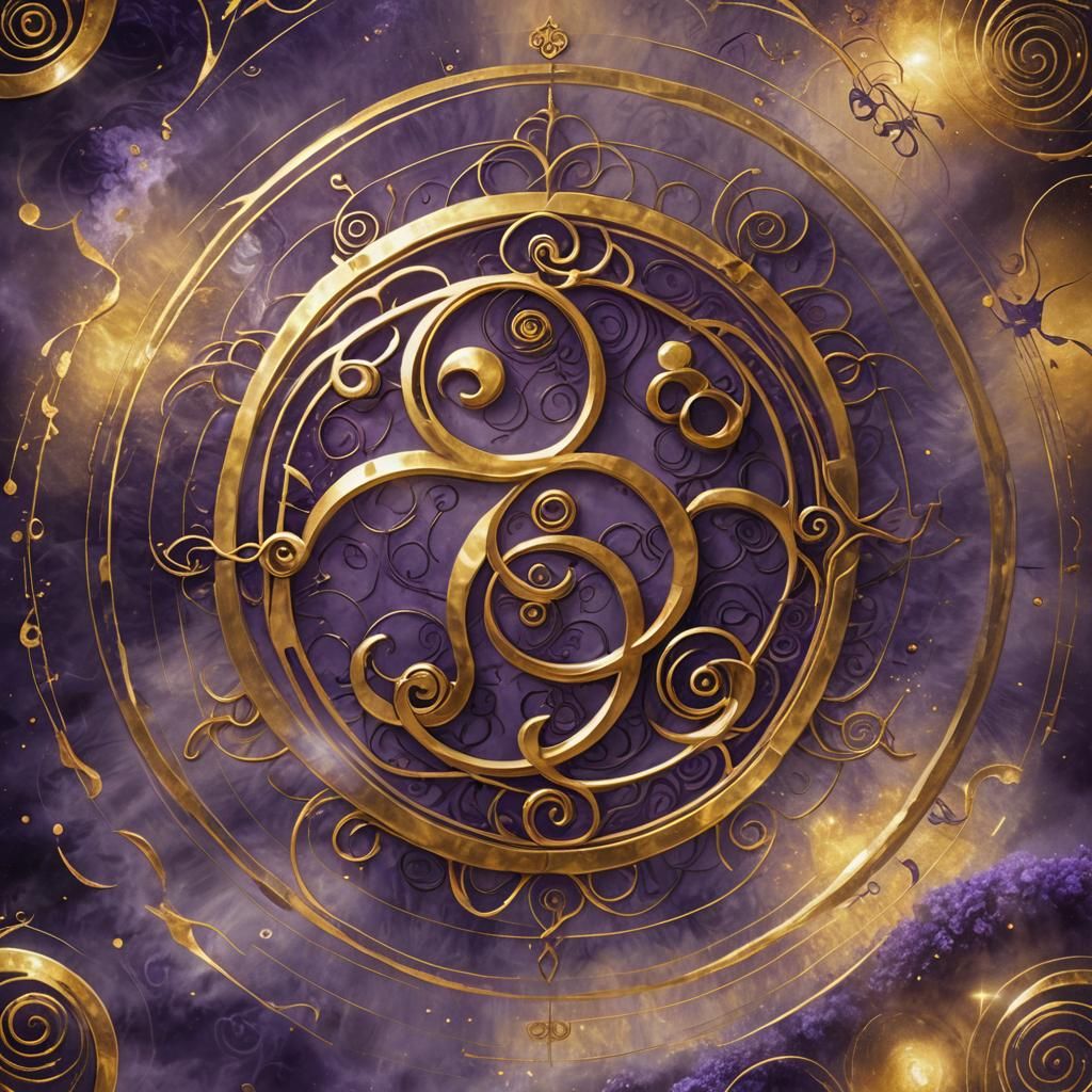 Golden Reiki Symbols with Purple Accents