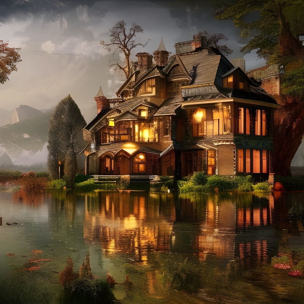 Magical Lakeside Farmhouse in Hyperreal Digital Art