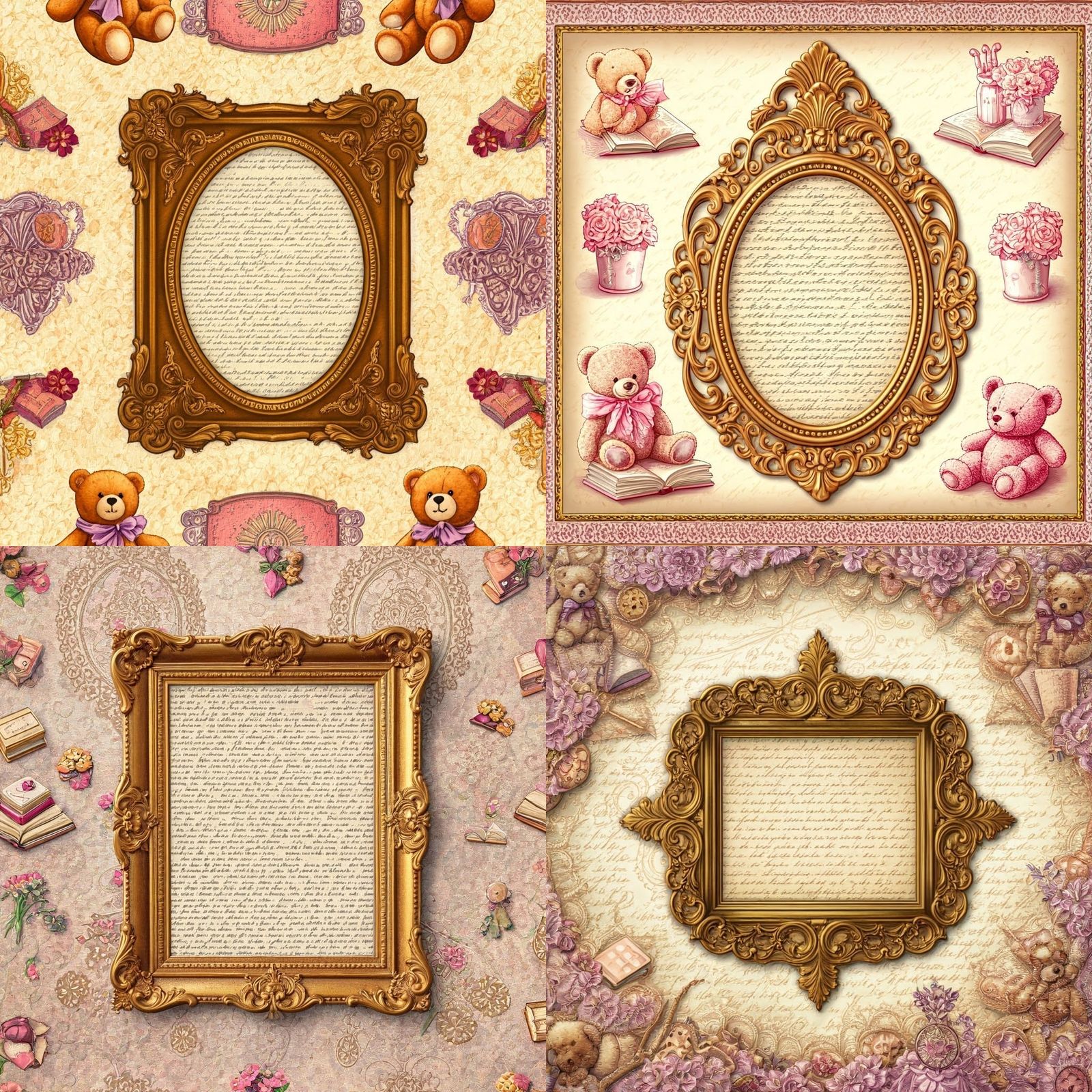 Whimsical Teddy Bear and Book Illustration in Vintage Style