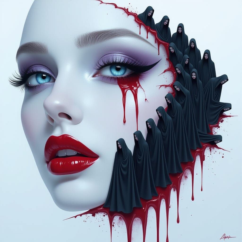 Woman with Lavender Skin and Vampires Falling from Eye