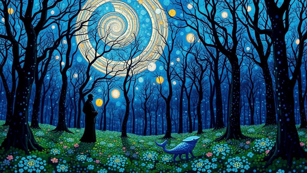 Cobalt Man with Blue Poppies, Klimt-Inspired Opal