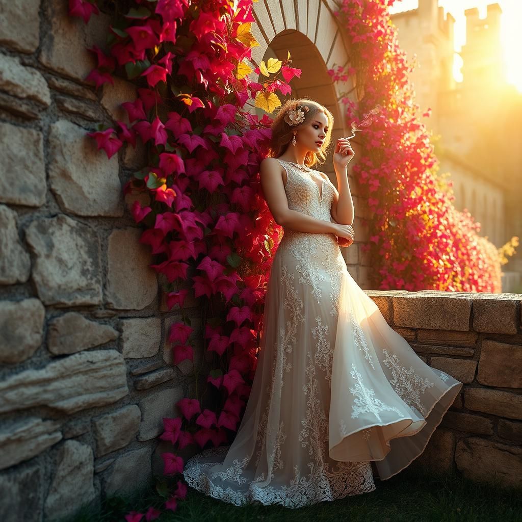 Bride Smoking in Art Nouveau Style