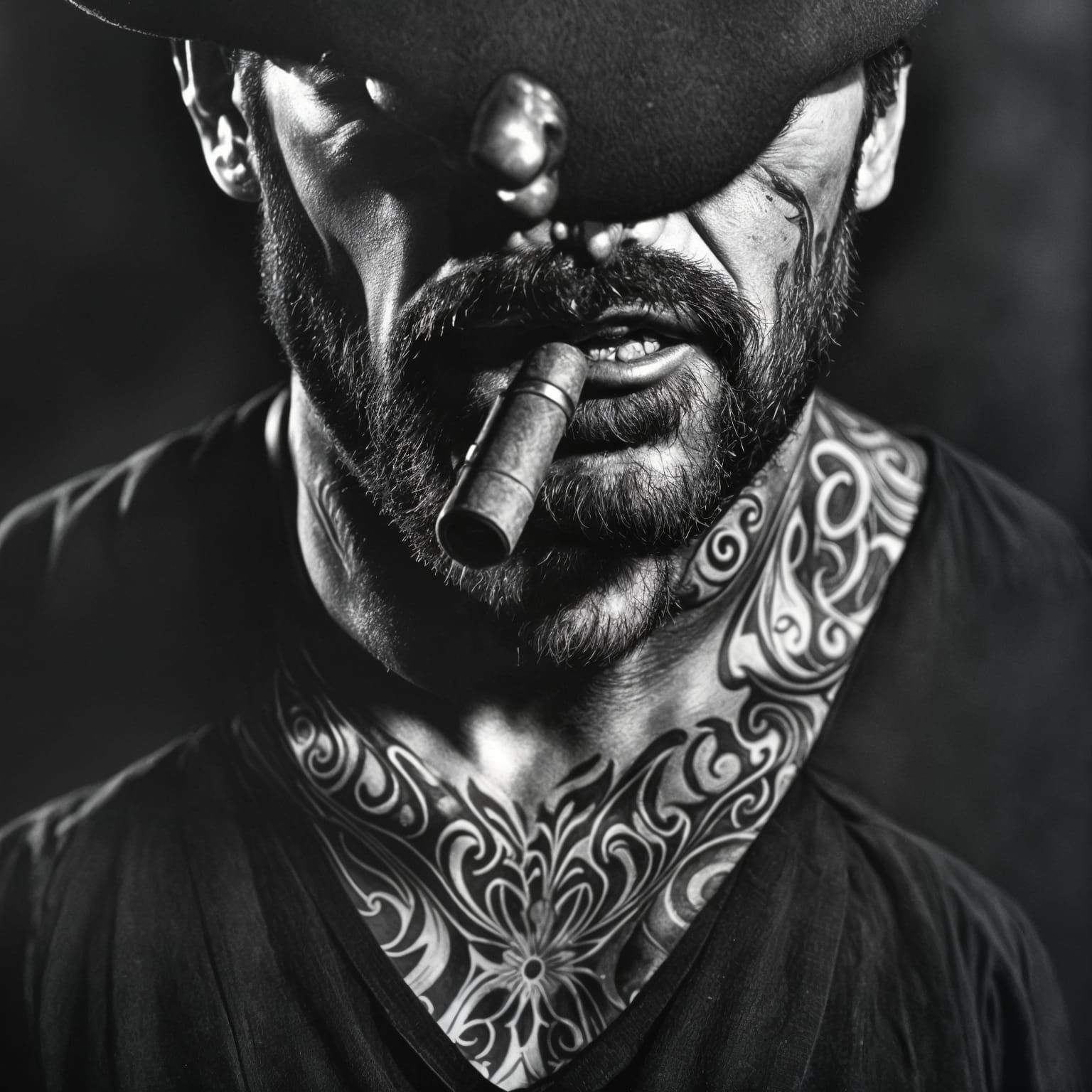 Mysterious Man in Shadow with Cigar: Hyperrealistic Portrait