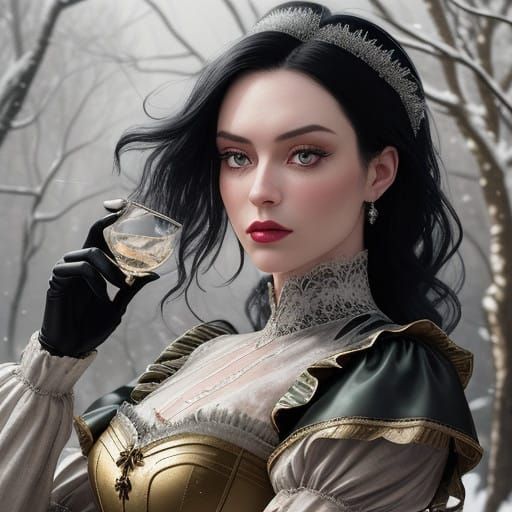 Elegant Winter Goddess in Black Velvet Corset