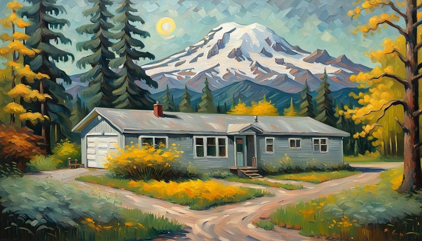 Impasto Painting of a Rundown Home in the Woods