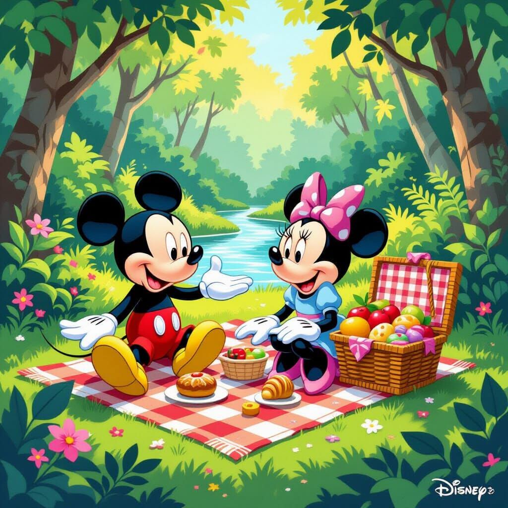 Mickey and Minnie's Romantic Jungle Picnic in Disney Style