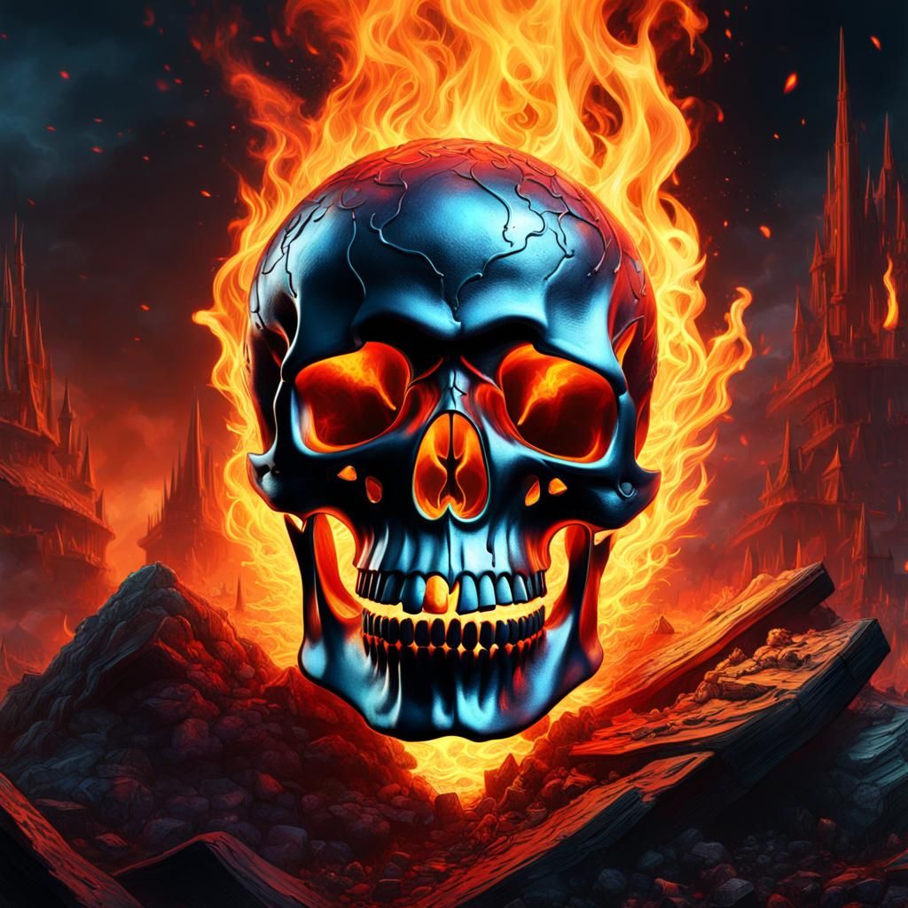 Burning Skull in Fire: Detailed Fantasy Art