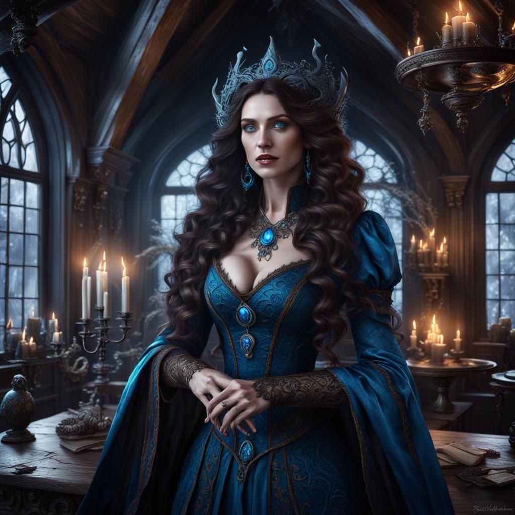 Winter Sorceress Conjuring Creatures: Fantasy Concept Art