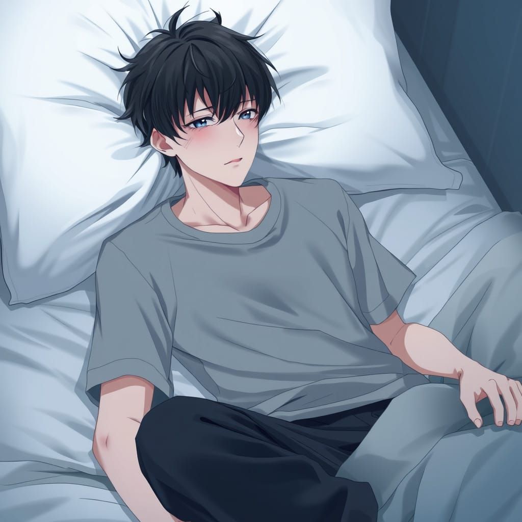 Surrealistic 3D Anime Art of a Man in Bed