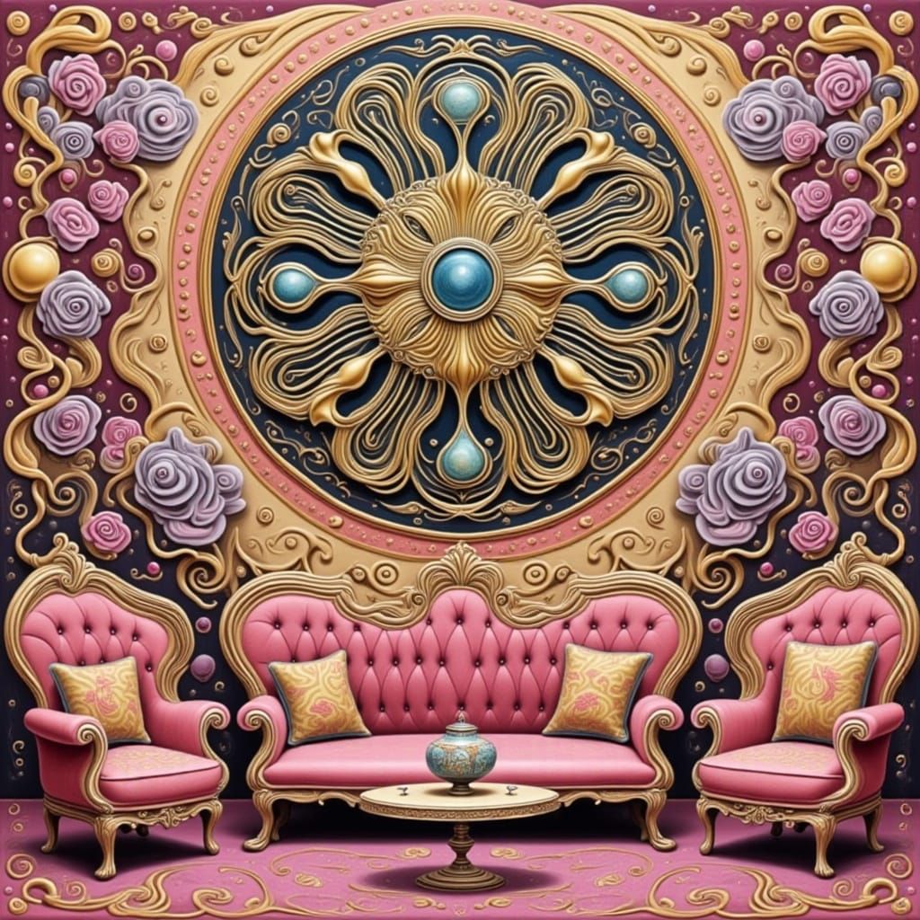 Elegant Pink Sitting Room with Intricate Zentangle Patterns