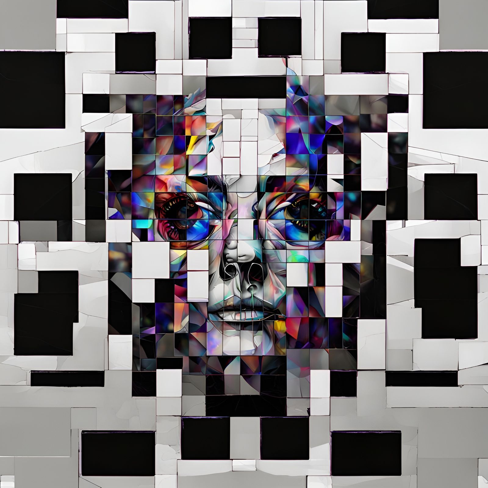 Fractal Glitchcore Collage with Symmetrical Vortex Design