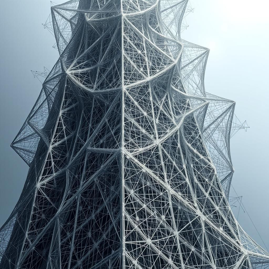 Futuristic Wire Mesh Skyscraper with Intricate Filigree