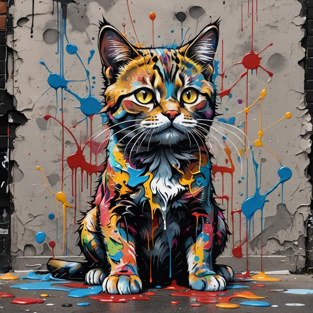 Colorful Universal Cat in Graffiti Street Art Style