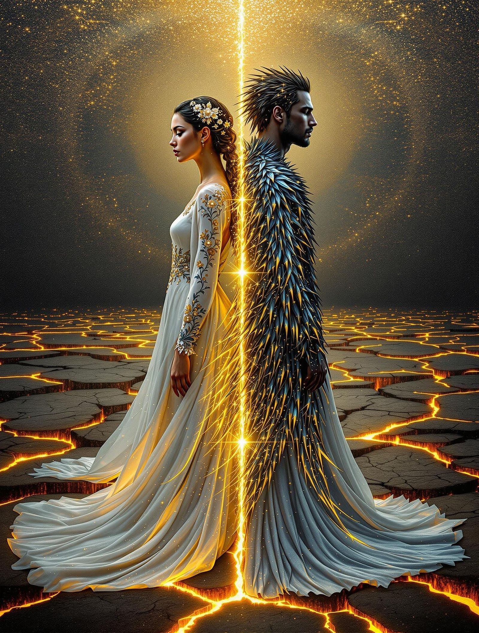 Byzantine Twin Siblings Connected by Radiant Golden Thread