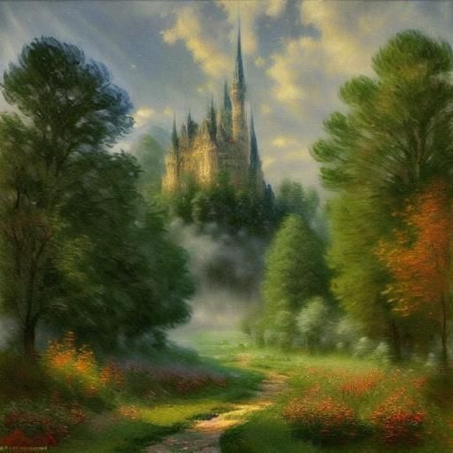 Magical Glowing Clover in Misty Forest, Surreal Oil Painting