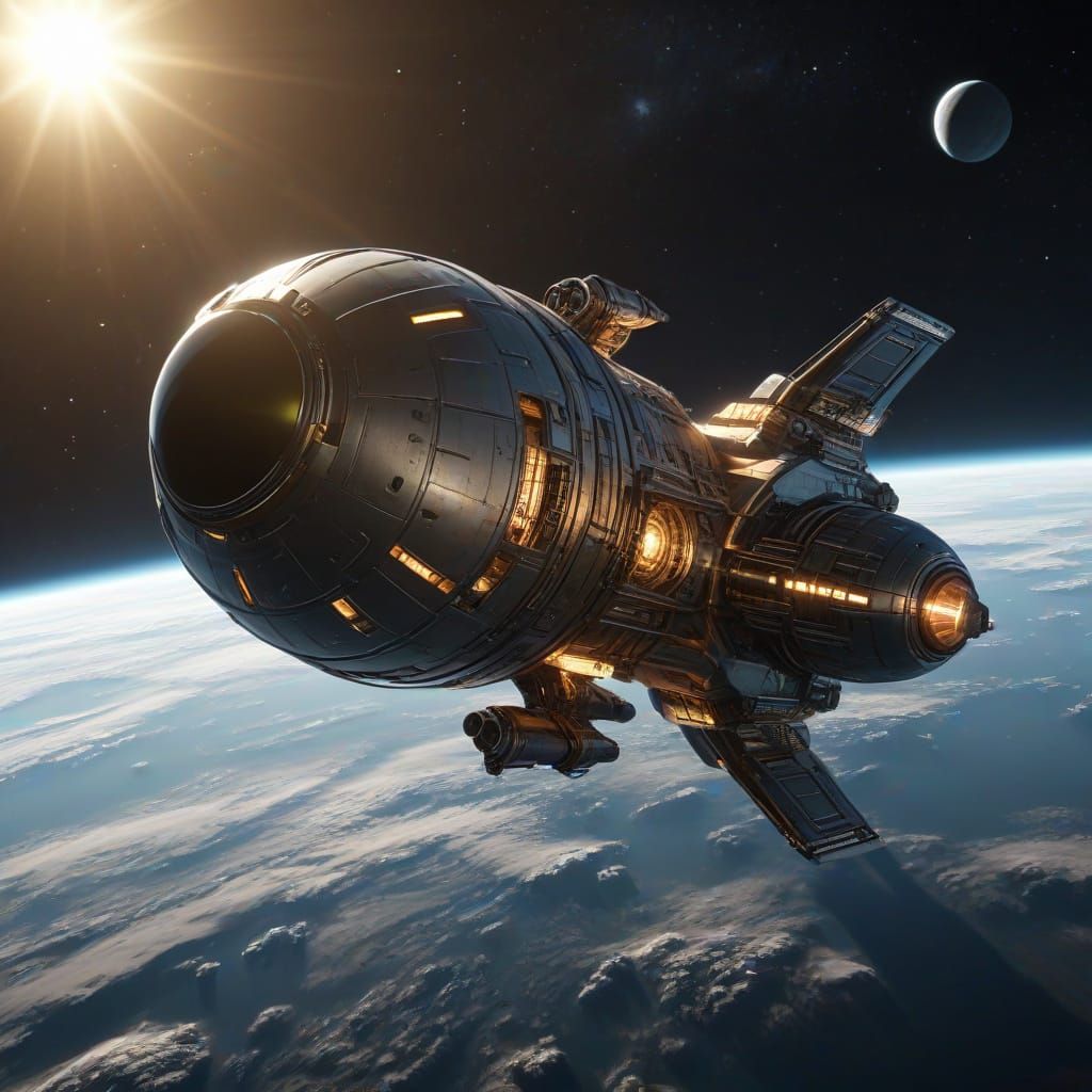 Spaceship in Celestial Orbit, Cinematic Sci-Fi