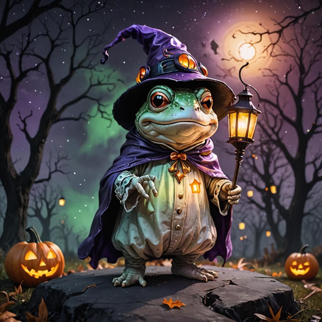 Cute Ghost Toad in a Dark Halloween Night