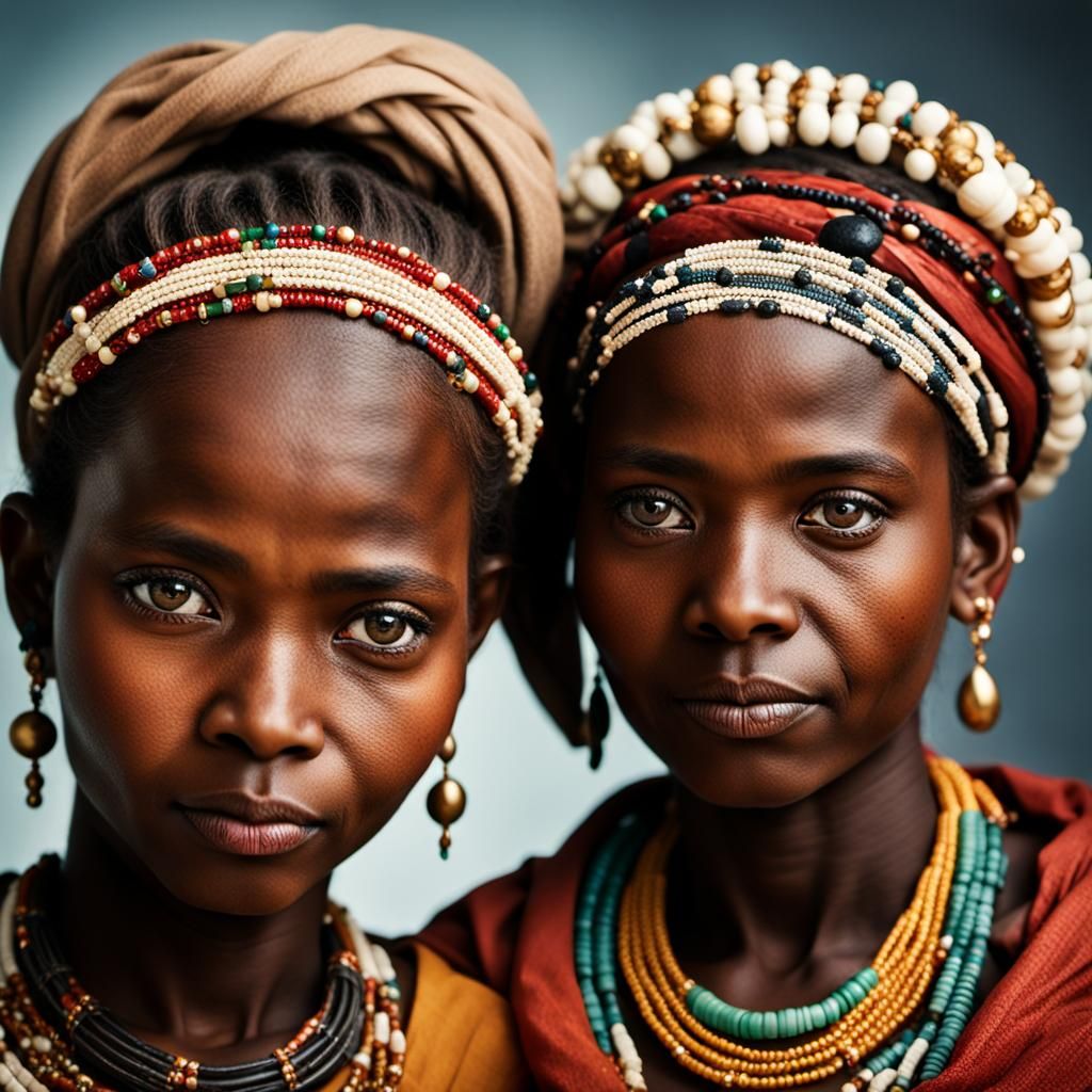 Confident Dark-Skinned Shamans in Traditional Attire