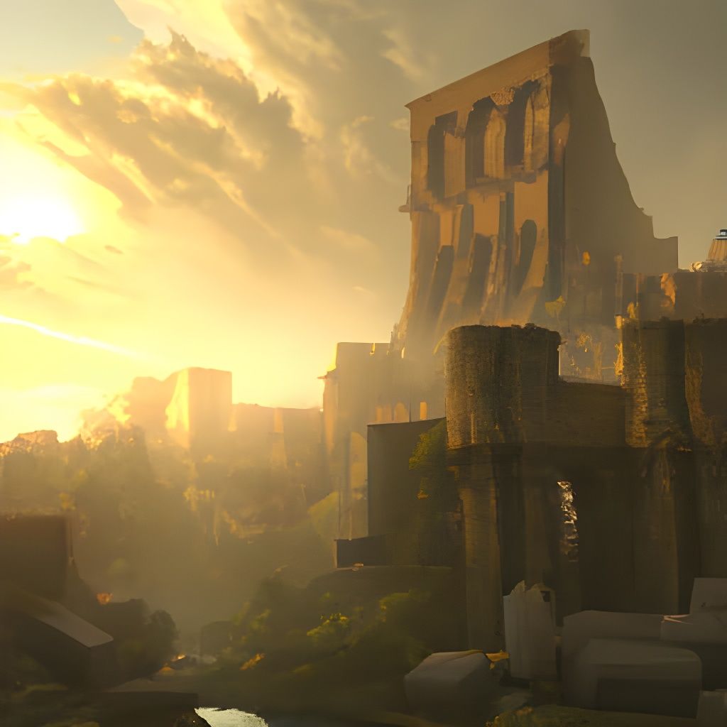 Sunset Over Ancient Ruins: Detailed Matte Painting