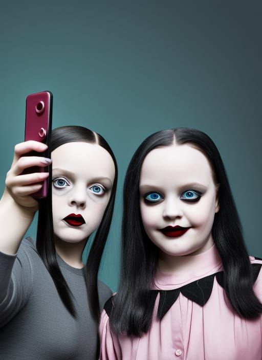 Wednesday Addams and Enid Sinclair taking a selfie