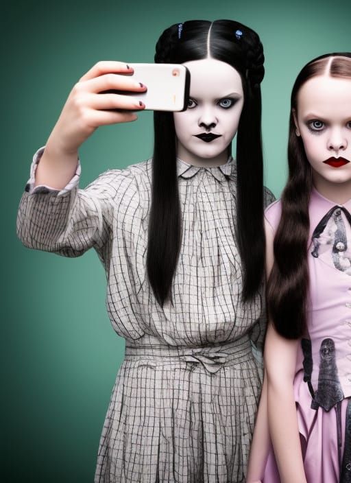Wednesday Addams and Enid Sinclair taking a selfie