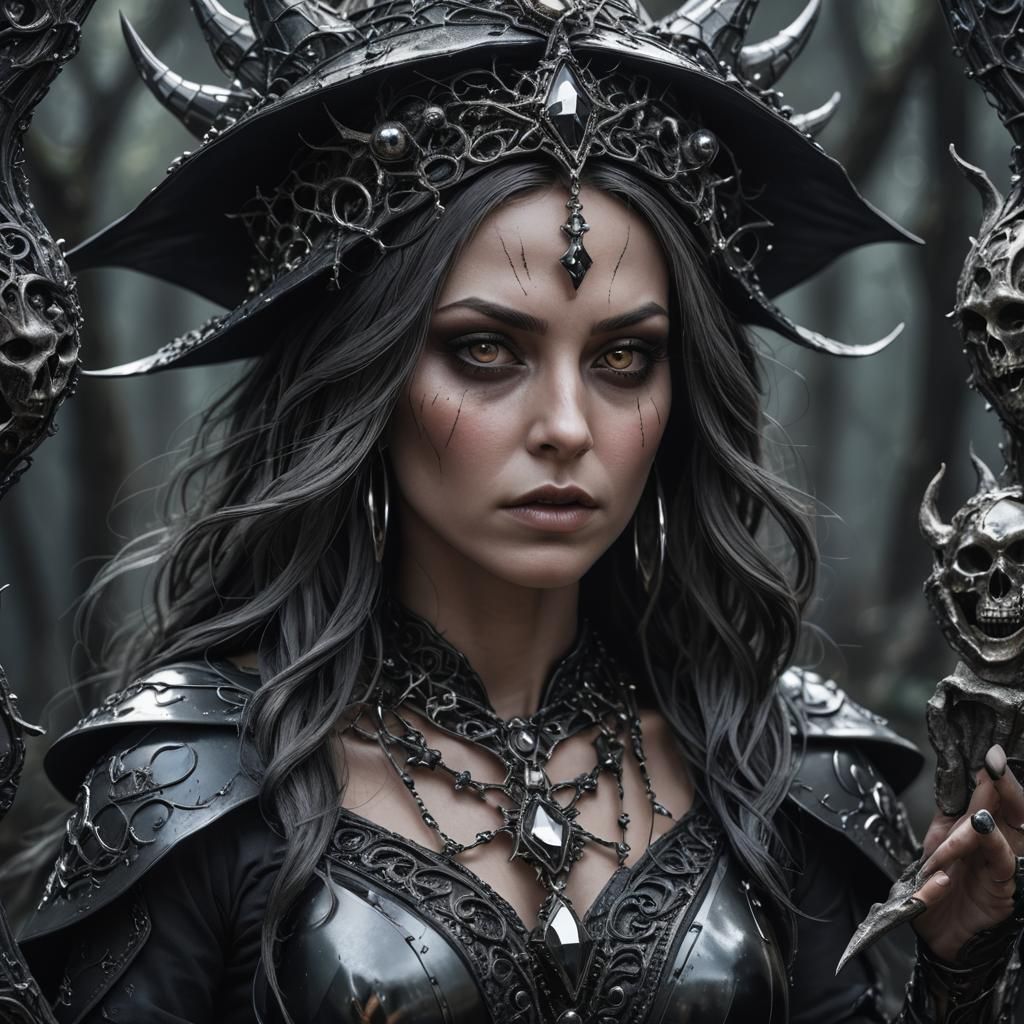 Hyperrealistic Hematite Witch in Cinematic Style