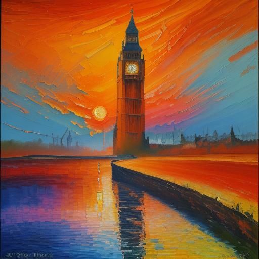 English Sunset: Expressionist Oil Painting with Impasto Acry...