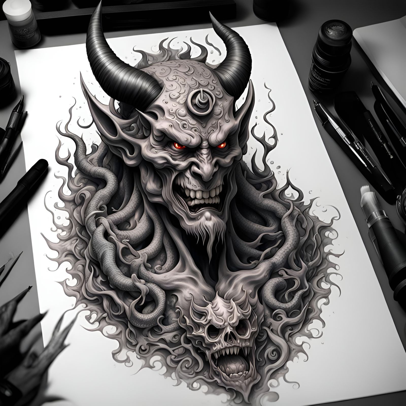 Mighty Demon Tattoo in Splash Art Style