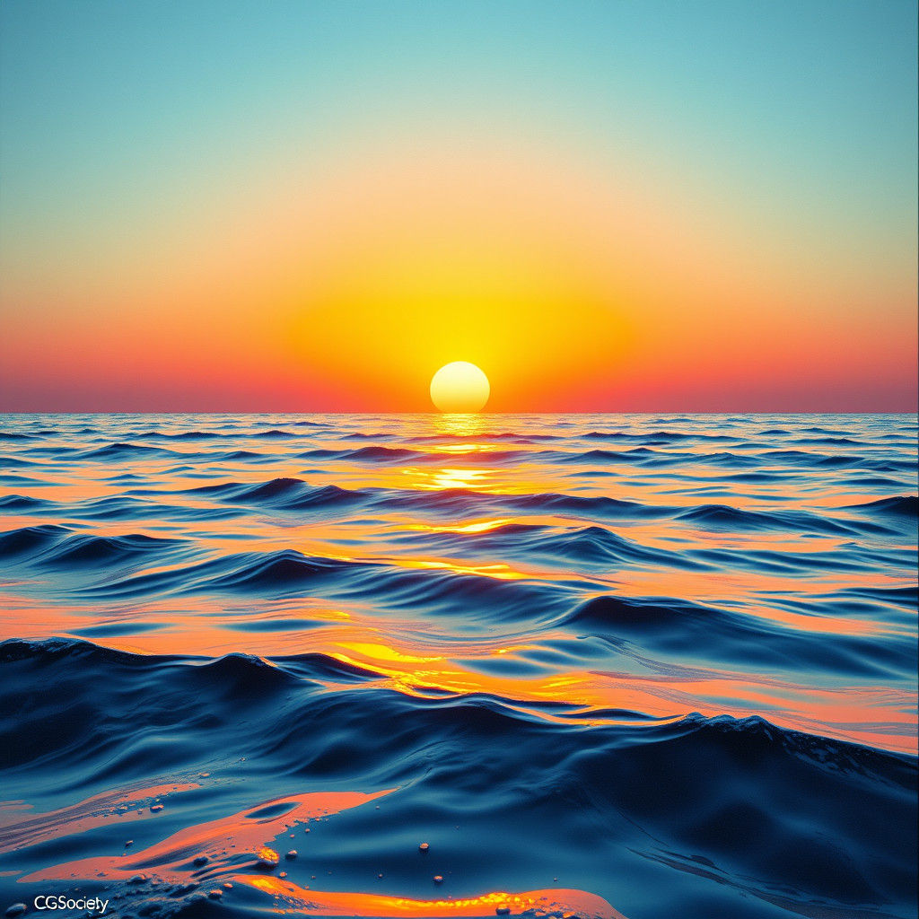 Golden Sunrise Over Ocean, Graffiti Art Style