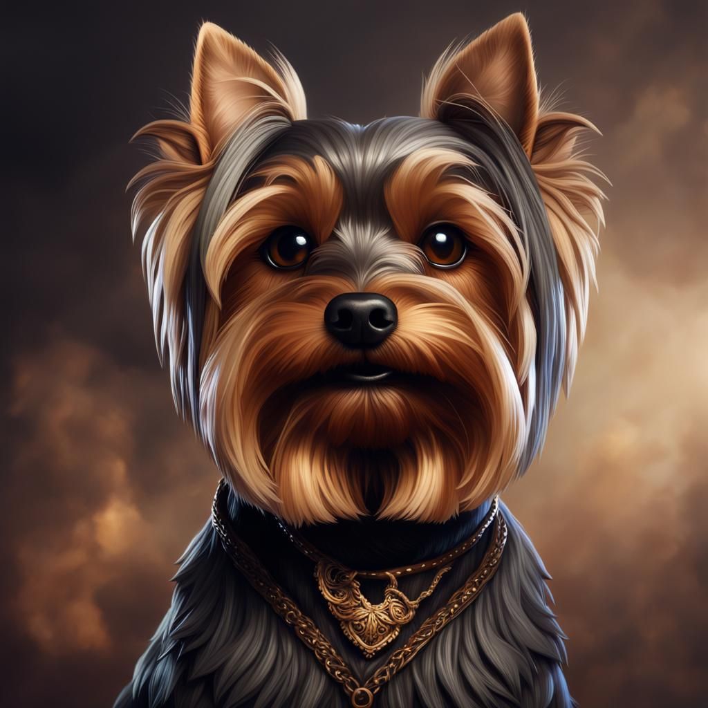 Yorkie Terrier with Beard in Detailed Fantasy Art