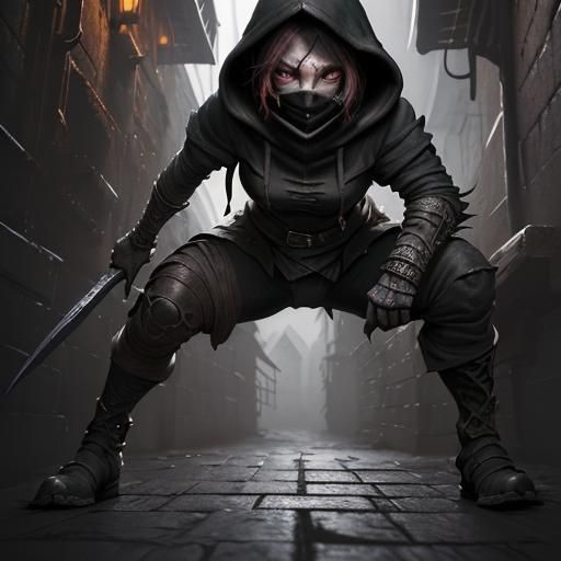 Fantasy Rogue in Dark Alley: Detailed Concept Art